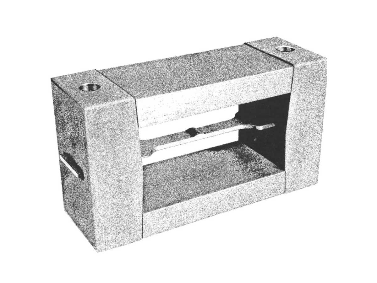 Image of a weight used to text the stress resistance of types of metal from an advertisement for Alcoa aluminium